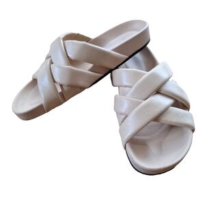 Zara Beige Chunky Quilted Criss Cross Strap Leather Slide Sandals Size 38